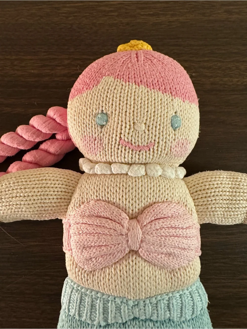 Zubels Knit Mermaid Plush Doll 16” Pink Blue Cotton Stuffed Toy Baby Lovey
